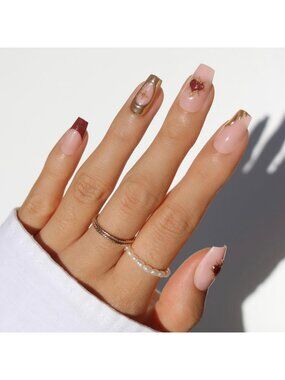 Medium Coffin Press-On Nails - 30 Pc Metal Fake Nail Full Kit for Stunning